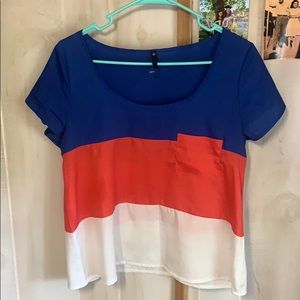 Color block striped top with pocket